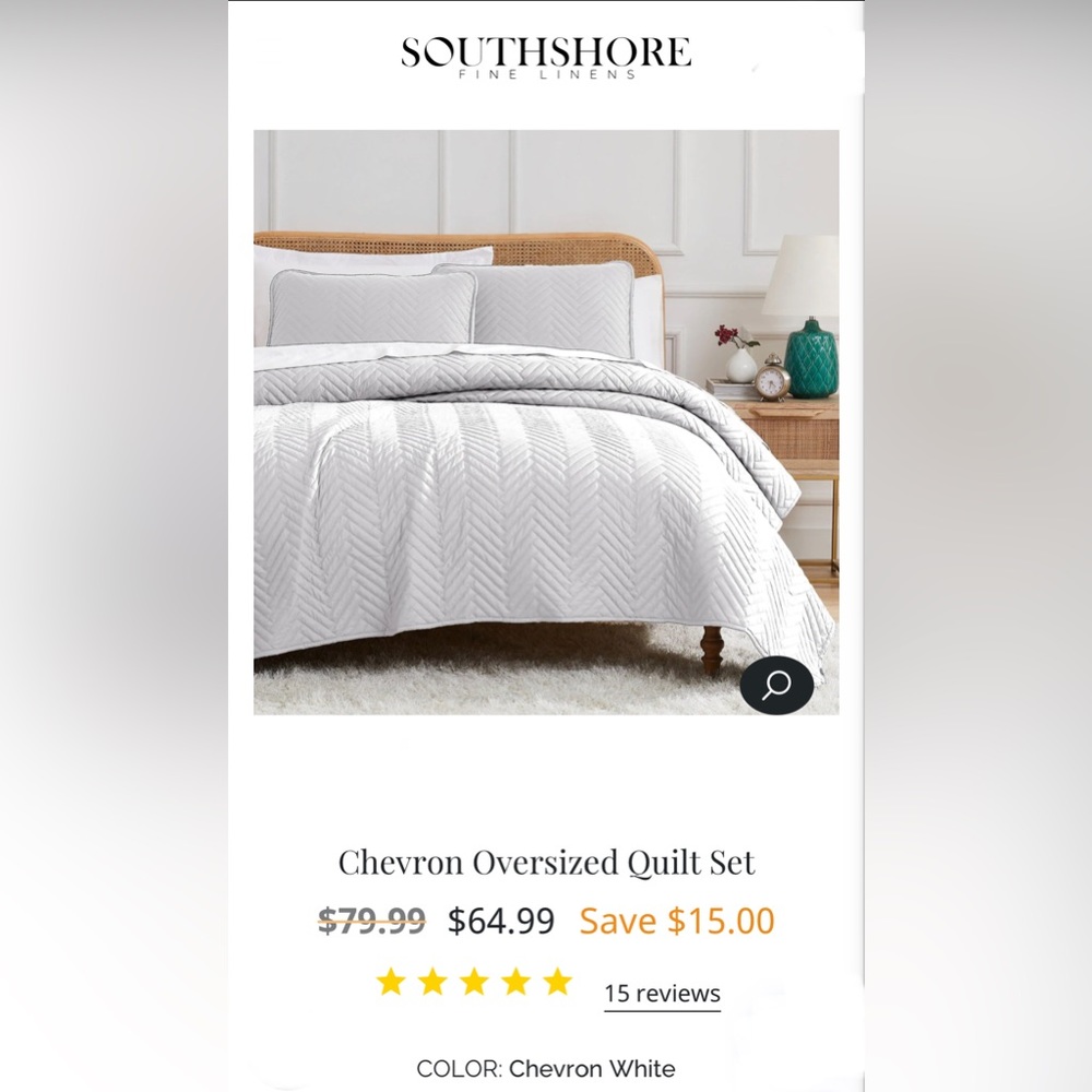 NIB (Open box) . . .  SouthShore Fine Linens Chevron Oversized Quilt Set | King
